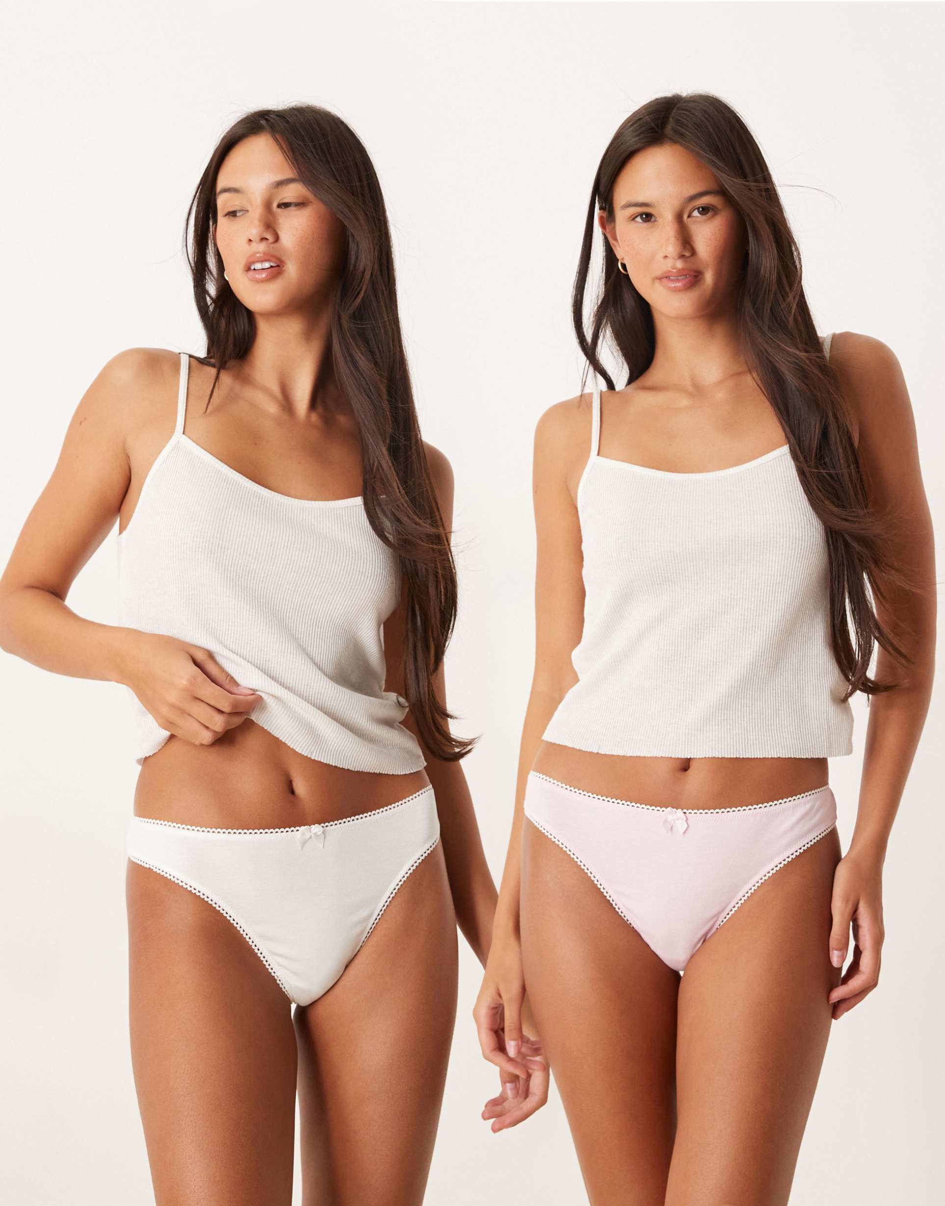 asos design 2 pack cotton thong with embroidery in pink & white