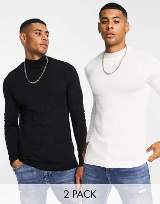 ASOS DESIGN 2 pack cotton turtleneck sweater in black & white