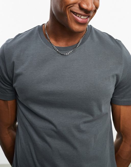 ASOS DESIGN cotton t-shirt with crew neck in charcoal marl - GREY
