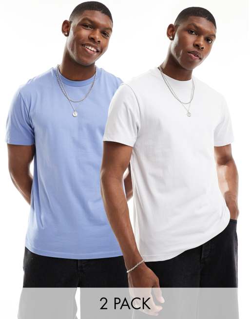 ASOS DESIGN 2 pack crew neck t shirts in mid blue and grey ASOS