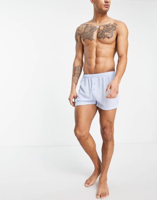 ASOS DESIGN 2 pack crinkle fabric boxers in blue and white , 2 of 4