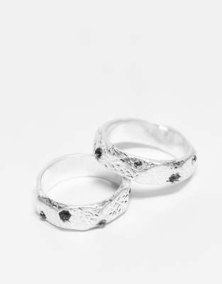 ASOS DESIGN ASOS DESIGN 2 pack crystal molten ring set in silver
