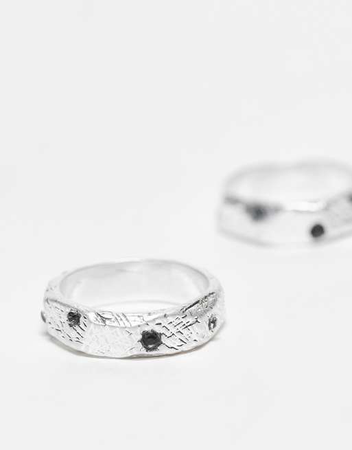 ASOS DESIGN 2 pack crystal molten ring set in silver, 2 of 3