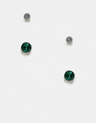 ASOS DESIGN 2 pack crystal stud set in clear and green