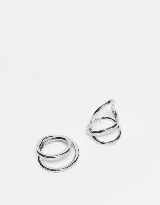 ASOS DESIGN 2 pack cut out ring set in silver tone