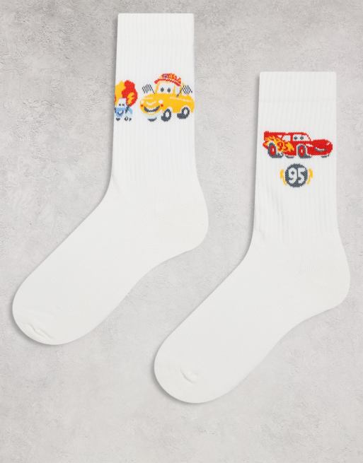 ASOS DESIGN 2 pack Disney Cars sock in ecru