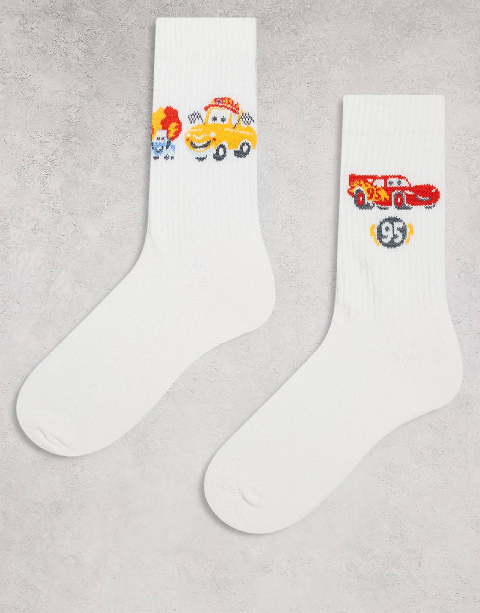 ДИЗАЙНЕРСКИЕ носки ASOS DESIGN из 2-х упаковок Disney Cars цвета экрю