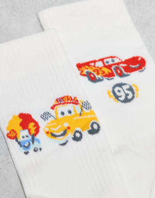 Asos Design 2 Pack Disney Cars Socks In White