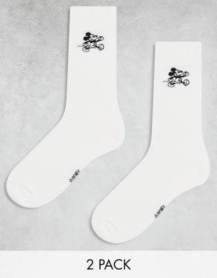 2 pack Disney Mickey Mouse embroidery socks in off white