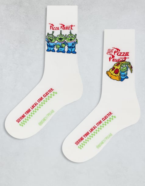 ASOS DESIGN 2 pack Disney's Toy Story Pizza Planet sock in ecru - view 1