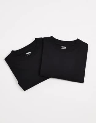 Asos Design 2-pack Essential Relaxed Crew Neck T-shirts In Black