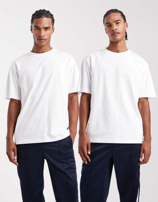 ASOS DESIGN 2-pack essential relaxed crew neck T-shirts in white 