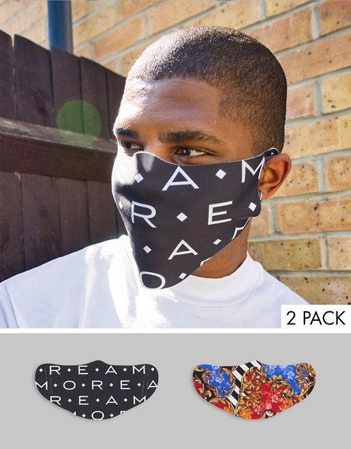 ASOS DESIGN 2 pack face covering in baroque and slogan prints