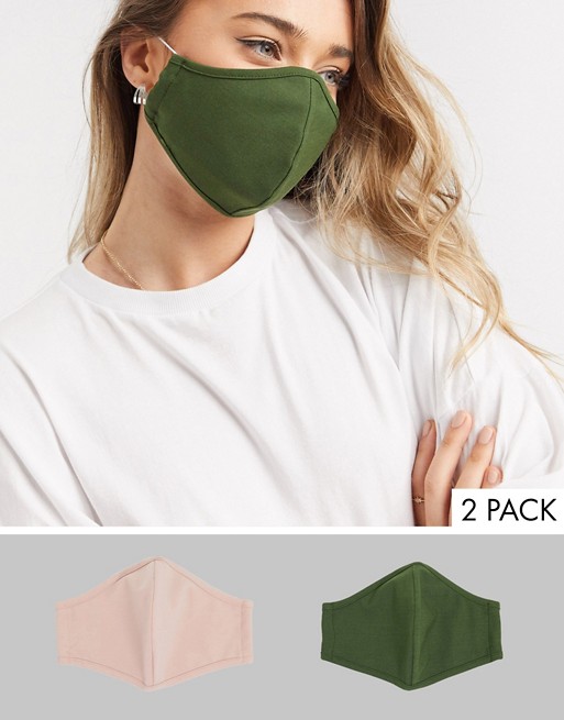 ASOS DESIGN 2 pack face covering in beige and khaki