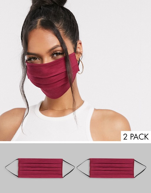 ASOS DESIGN 2 pack face covering in burgundy jersey with pouch