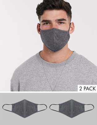ASOS DESIGN ASOS DESIGN 2 pack face covering in charcoal marl jersey-Black