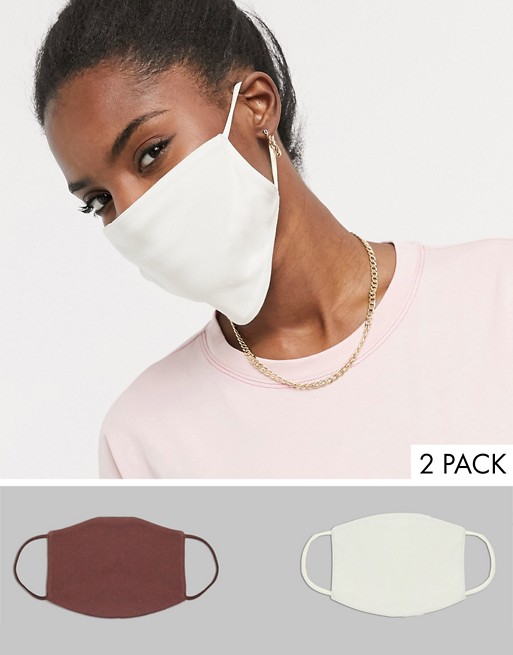 ASOS DESIGN 2 pack face covering in cream and brown