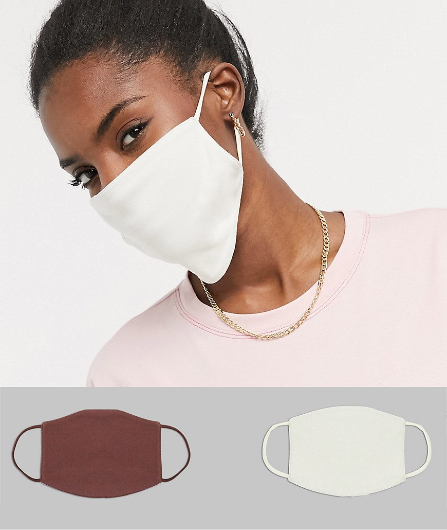 Asos Design 2 Pack Face Covering In Cream And Brown-multi