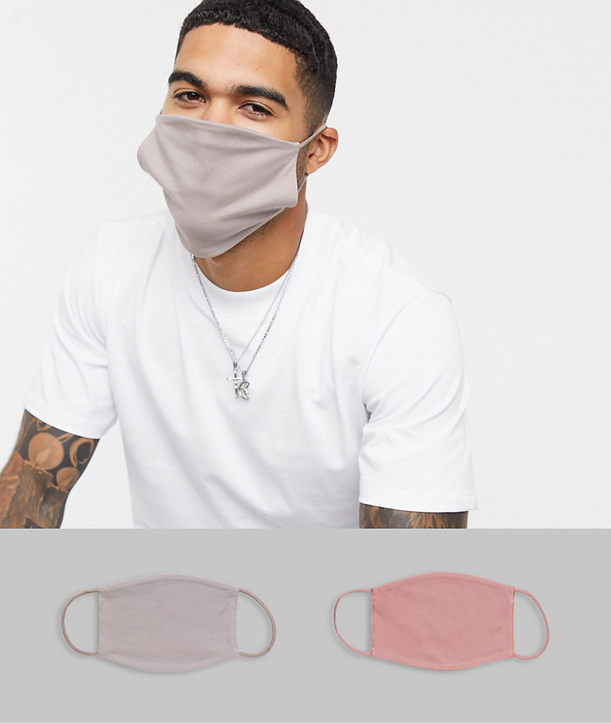 ASOS DESIGN 2 pack face covering in grey and dusky pink-Multi