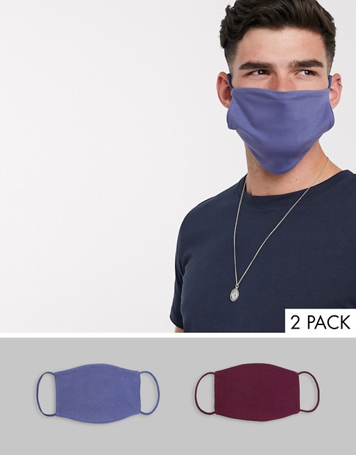 ASOS DESIGN 2 pack face covering in blue and burgundy