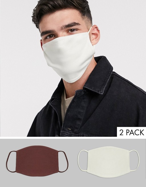 ASOS DESIGN 2 pack face covering in brown and ecru