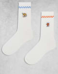 [ASOS DESIGN] ASOS DESIGN 2 pack fast food character graphic socks in ecru-White 37-42 Ecru
