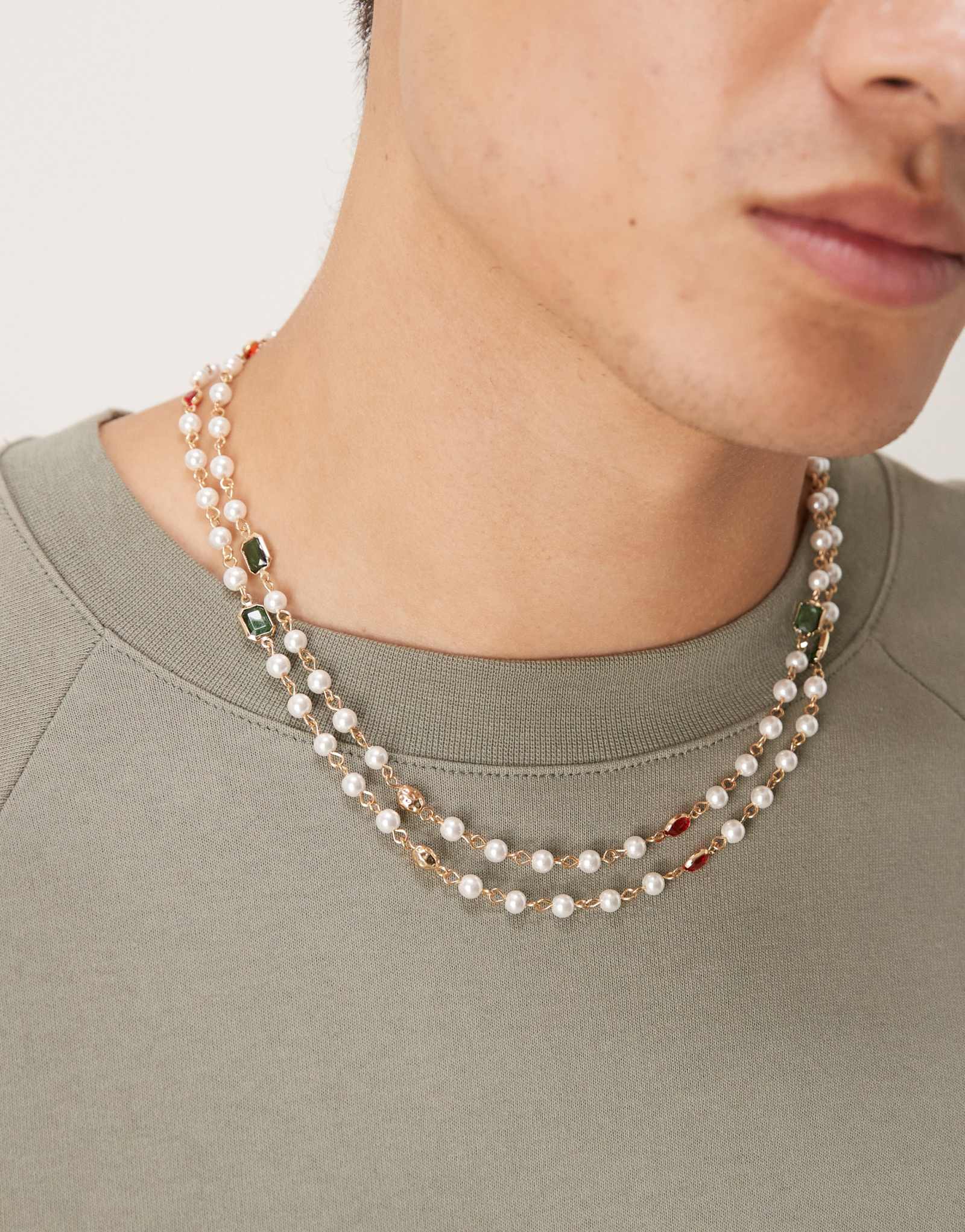 Колье ASOS DESIGN с искусственным жемчугом и хрусталем, 2 упаковки, разноцветное