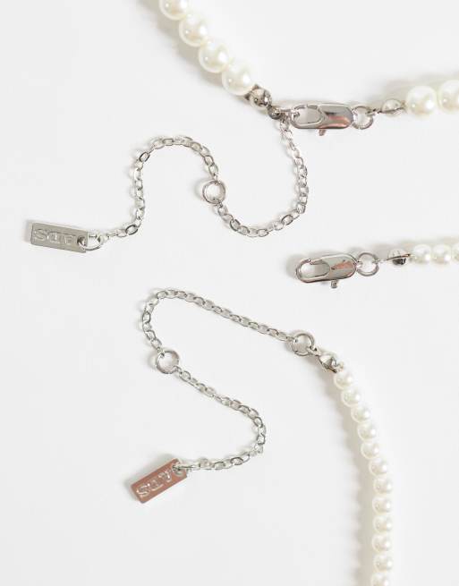 ASOS DESIGN 2 pack faux pearl necklace in white, 3 of 4