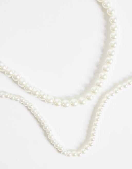 ASOS DESIGN 2 pack faux pearl necklace in white, 4 of 4