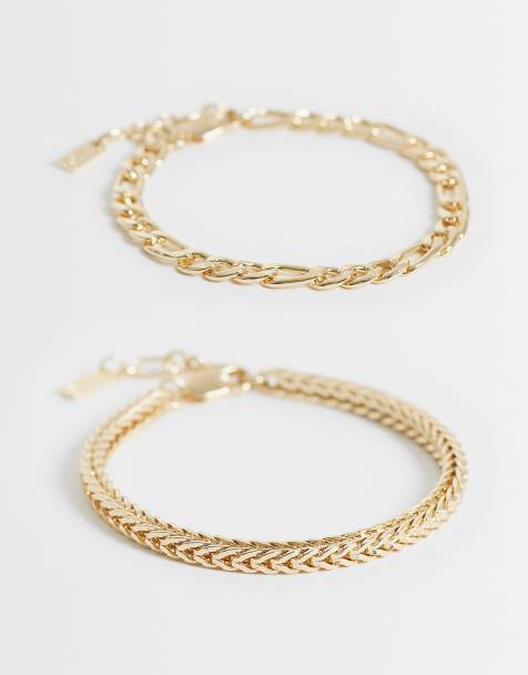 ASOS DESIGN 2 pack figaro and snake link chain bracelet in gold - view 1