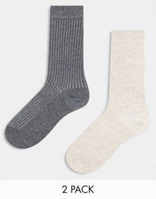 ASOS DESIGN 2 pack fine knit long ankle socks in multi  - ASOS Price Checker