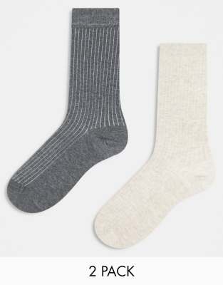 ASOS DESIGN 2 pack fine knit long ankle socks in multi | ASOS