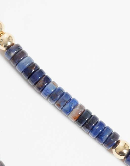 ASOS DESIGN 2 pack flat rounded edge beaded and rope chain necklace in blue, 4 of 4