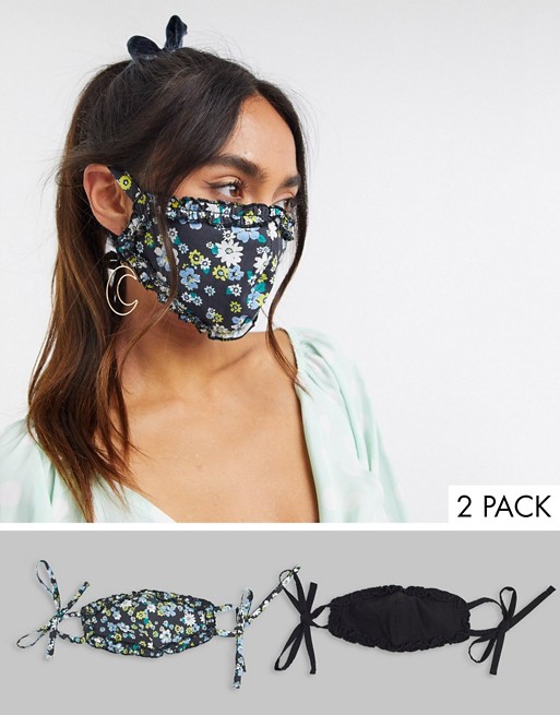 ASOS DESIGN 2 pack floral and plain frill face covering