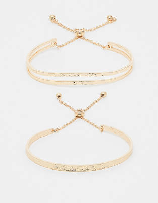 Asos Design 2-pack Friendship Bracelets With Toggle Detail In Gold