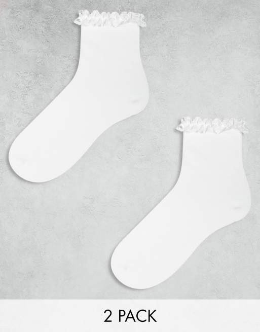 ASOS DESIGN 2 pack frill ankle socks in white