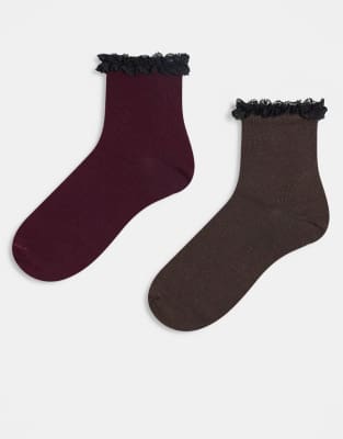Asos Design 2 Pack Frill Top Ankle Socks In Multi