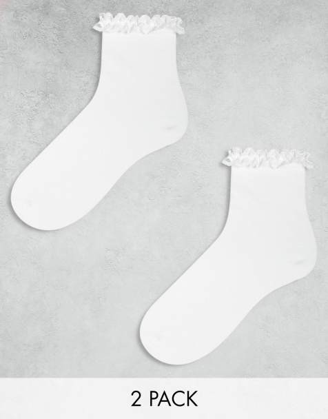 ASOS DESIGN 2 pack frill top socks in white - view 1