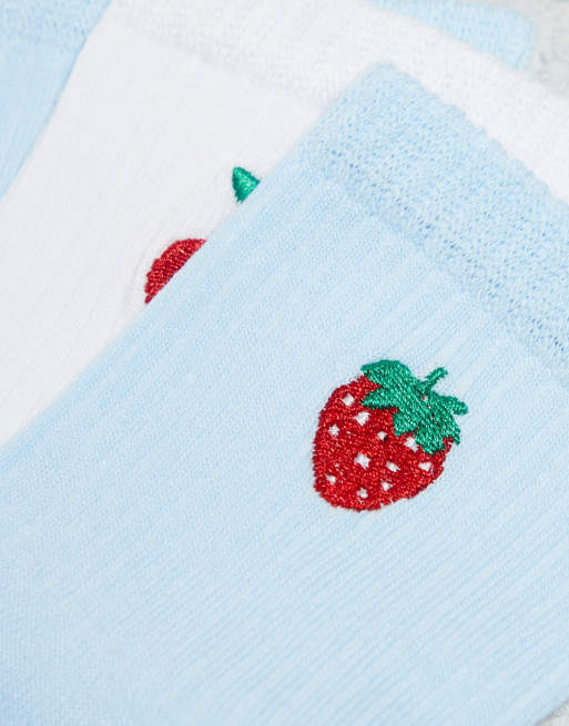 ASOS DESIGN 2 pack fruit embroidery ankle socks | ASOS