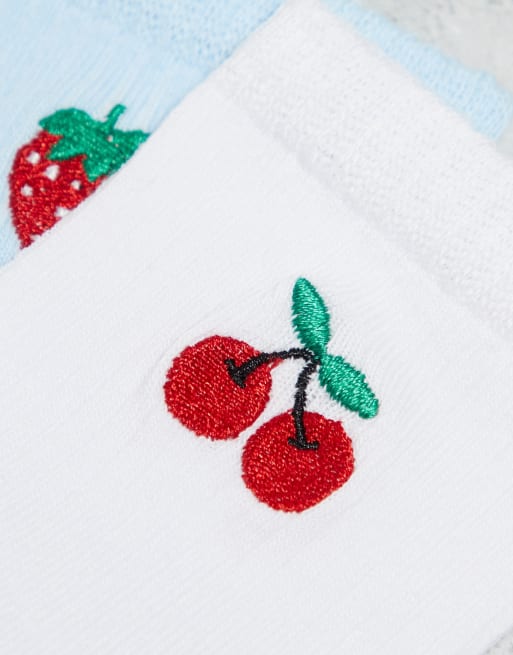 ASOS DESIGN 2 pack fruit embroidery ankle socks | ASOS