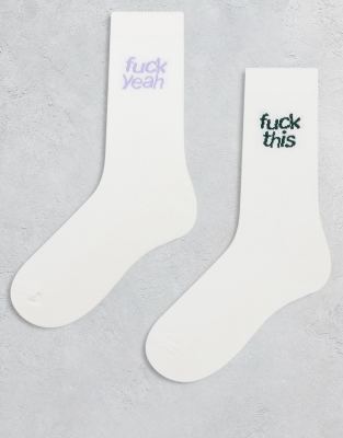 Asos Design 2 Pack Fuck Socks In White