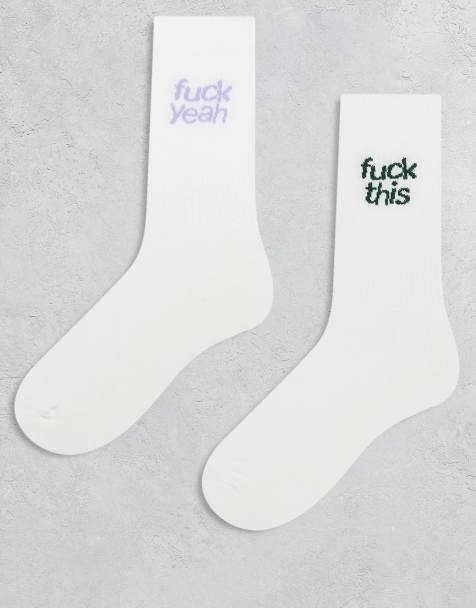 ASOS DESIGN 2 pack fuck socks in ecru - view 1