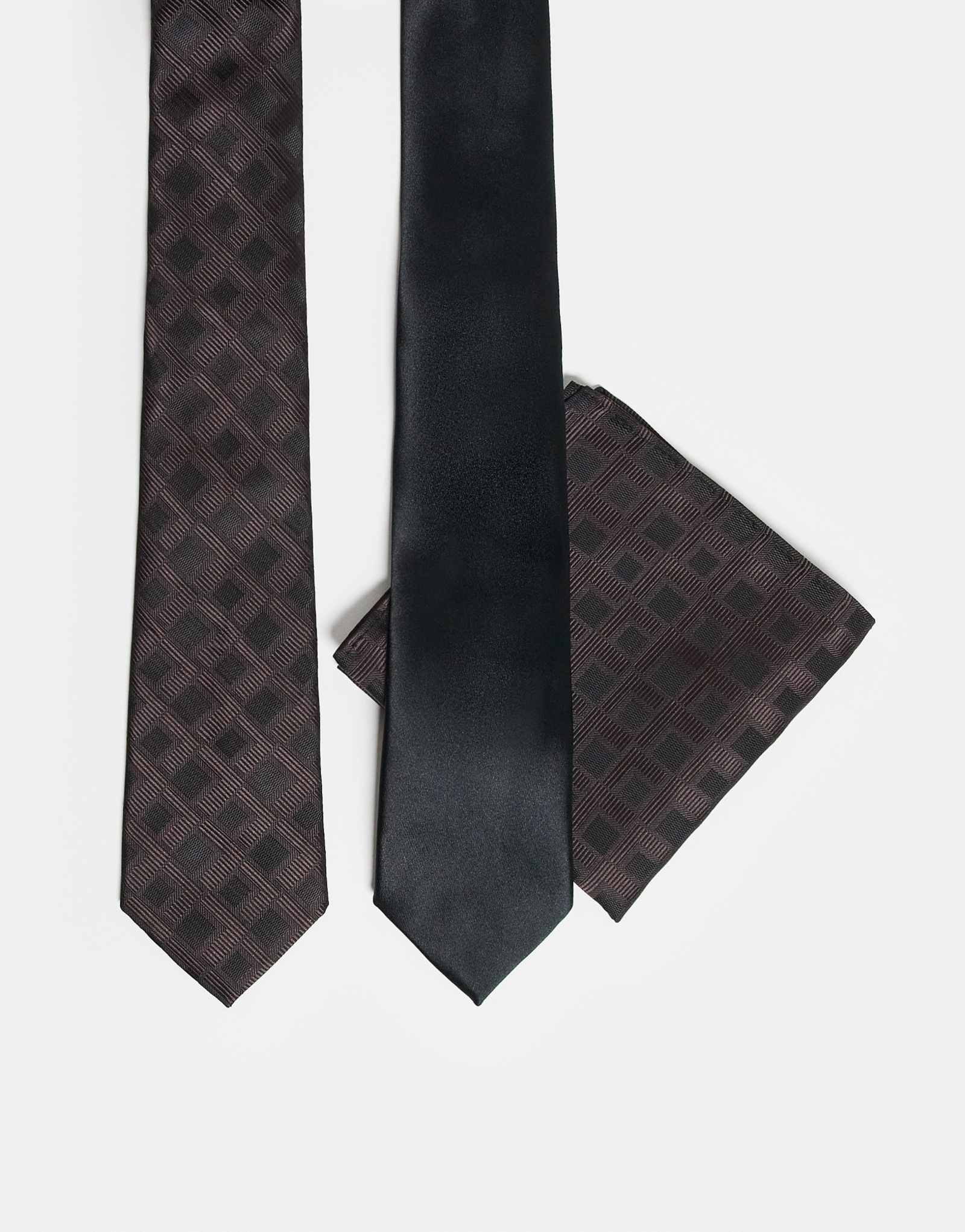 Галстук и нагрудный платок ASOS DESIGN с геометрическим принтом в 2 упаковках черного и коричневого цветов