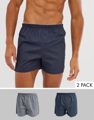 ASOS DESIGN – 2-pack grå och mörkblå, vävda boxershorts – Spara-Flerfärgad