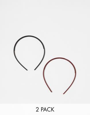 2-pack hair comb headbands in black and burgundy-Red