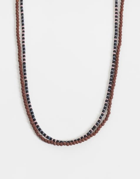 ASOS DESIGN 2-pack halfedelsteen kralenketting van vulkanische steen in bruin - view 1
