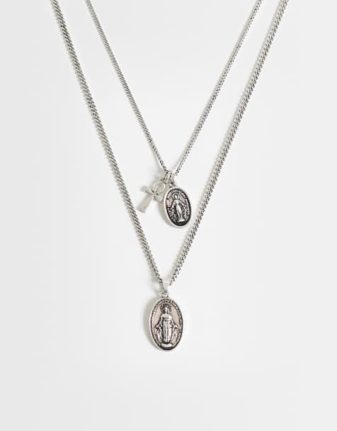 ASOS DESIGN 2-pack halsband med S:t Maria- och korshängen i oxiderat silver - view 1