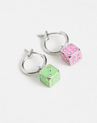 ASOS DESIGN 2 pack hoop earrings with multicolour dice