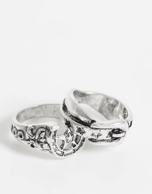 ASOS DESIGN 2 pack horseshoe signet ring in silver, 2 of 3