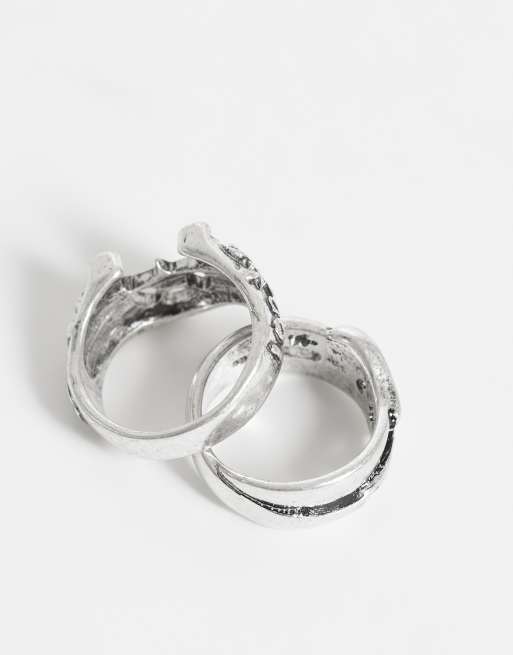ASOS DESIGN 2 pack horseshoe signet ring in silver, 3 of 3
